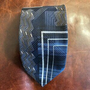 Puritan Men's Tie Abstract Geometric Zig Zag Blue Gold Silver Polyester 60"